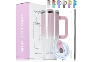 WATERSY 1182ml Gobelet à Café à Emporter, Double Paroi en Acier Inoxydable, Anti-fuite, Avec Poignée et Paille, Chaudes Pendant 12 Heures et Froides Pendant 24 Heures, Bleu Brillant