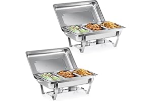 Wilprep Chafing Dish Edelstahl 9L Buffet-Set Warmhaltebehälter Speisenwärmer Wärmebehälter Rechaud für Catering, Buffet und Party (2 Set 3x1/3 GN-Behälter)
