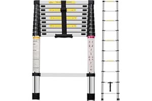 Panana Telescopic Ladder, 2.9m/ 9.58ft Stainless Steel Extension Ladder, Collapsible Portable Loft Ladder with Non-Slip Feet, Adjustable Height Step Ladder for Home Outdoor Use