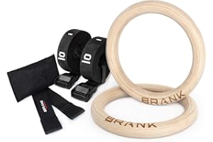 BRANK SPORTS Paire d'Anneaux Gymnastique Olympique en Bois de Bouleau | Coffret Anneaux Crossfit Rings avec Ancre de Porte pour Faire du Sport la Maison | Marque Française | Ebook Offert