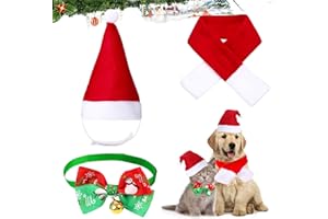 QUNKUN Disfraz De Navidad para Perro, Gorro De Navidad para Gato, Gorro De Navidad Ajustable para Mascota, Gorros De Navidad para Gatos, Disfraz De Navidad para Gato Gorro De Navidad Pajarita Cuello Bufanda