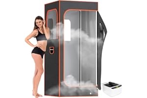 Adamson Full Size Portable Steam Sauna - Indoor Sauna Tent for Home Spa Relaxation + Boost Health and Recovery + 2.6L 1000W Steamer + Chair + Remote + Foot Massager (Nylon Orange)