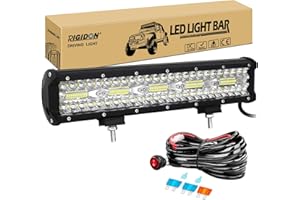 RIGIDON 8D 15 Inch 38 cm 300 W Outdoor Aluminium LED Light Strip with 12 V Wiring Harness Kit, Waterproof Warm White Offroad Lighting for Car Offroad ATV Truck Tractor Vehicles 4 x 4, LED Fog Light