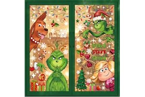 AnyDesign Christmas Window Stickers Funny Cartoon Characters Window Decals Green Red Muticolor Window Clings Xmas Tree Printed PVC Stickers for Christmas Holiday Home Party Mirror Decor (6 Sheets)