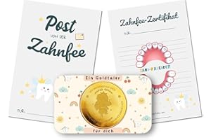 MilaBoo® Zahnfee Geschenk Kinder I Goldene Glücksmünze mit Urkunde & Zahnzertifikat I Geschenkset für Mädchen & Jungen zur Zahnübergabe (Zahnfee Glücksmünze)
