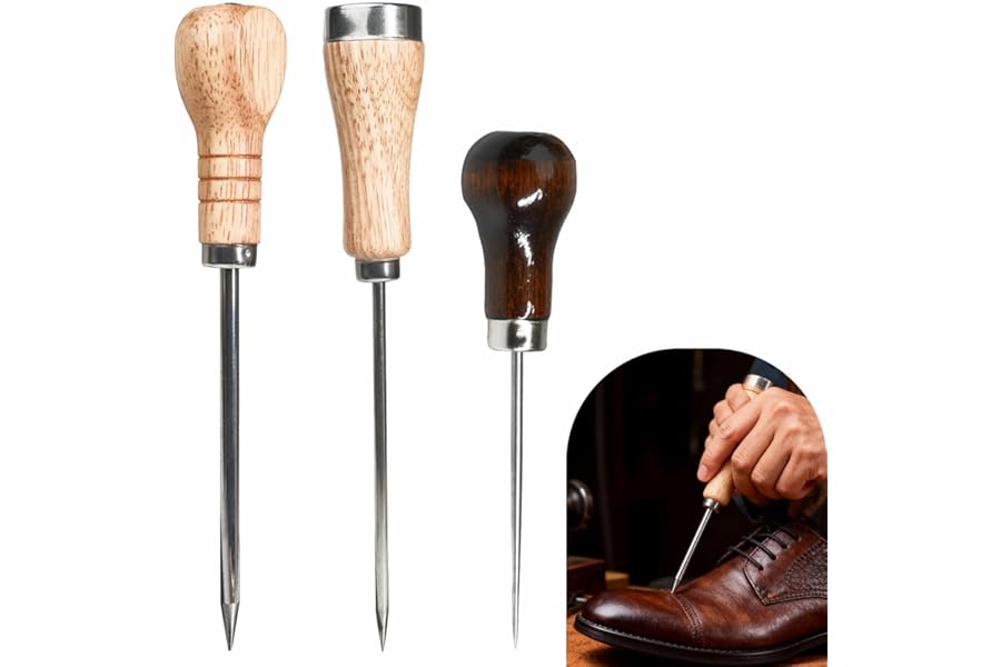 Lynqvor 3PCS Bradawl Tools and Ice Picks Set, Stainless Steel Awl with Wooden Handle, Durable Ice Breaker for Bar, Kitchen, Woodworking, Leather Craft, DIY, Cobbler Work, and Bartender Use