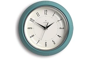 Jones Clocks® Ketchup wall clock | Retro round clock | 25cm | Teal | Easy to read numbers | Perfect for kitchen or office