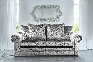 HHI Silver Crushed Velvet Sofa Sets for Sale | Crushed Velvet 3 seater Sofa for Living Room - Cheap sofa settee home Furniture