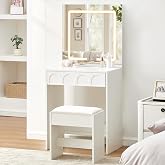 LEMROE Tocador Moderno con Espejo LED T&aacute;ctil 3 Luces,Blanco 60*40*135 cm | Mesa de Maquillaje Compacto con Caj&oacute;n y Taburete,