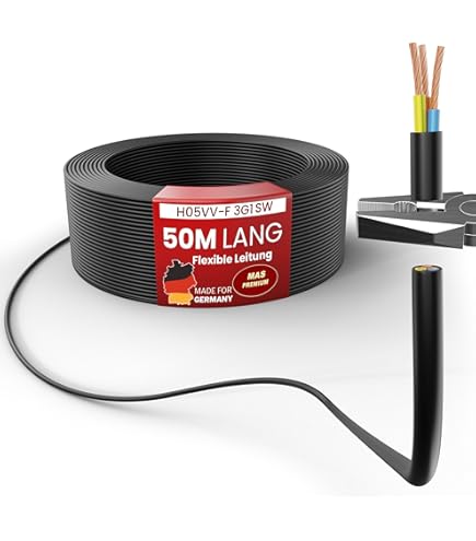 EBROM Kunststof slangleiding Rond, kabel, stroomkabel, kabel, toestelkabel H03VV-F 3x0,75 mm², kleur: zwart, vele lengtes in stappen van 5 meter tot 200 meter 3G0,75 mm², uw kabellengte: 55 meter