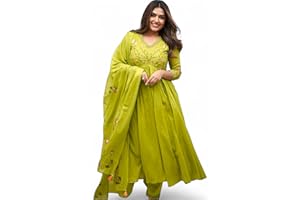 RANGMAHAL STORE RangMahal Damen Indische Stickerei und Sequenz Heavy Work Kurta Hose mit Pinseldruck Dupatta Set