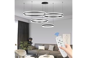 Mikeru 40+60+80+100cm Luce a Sospensione Rotonda, 4 Luci a Sospensione Nere ad Anello Dimmerabile Dal 10%-100% Doppia Luce a Sospensione Illuminata in Alto in Basso 3000k/4500k/6500k per Il Soggiorno