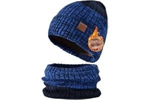 YAQUEKOU Kindermützen Schal Set, Wintermütze Beanie mit Schal Warme Strickmütze mit Fleece Gefütterte für Jungen und Mädchen Outdoor (4-10 Jahre)