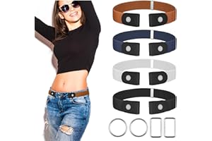 SMUJU 【4 Pièces Ceinture sans Boucle Dégagement Rapide, Ceinture Elastique Femme, Ceintures Femme Réglable, Ceinture Invisible pour Jeans Pantalon Robe, Avec 4 Anneaux en Métal