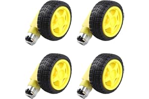 HALJIA 4 pezzi motore di marcia DC, doppio albero e ruota per pneumatici Compatibile con DC 3V-6V Arduino Smart Car Robot Projects