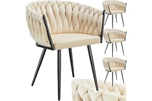 TecTake® Juego De Sillas de Comedor, Silla Acolchada con Reposabrazos, Diseño Anudado, Estructura de Acero, Cocina, Sillas Comedor Nordica - 4 Sillas Arena