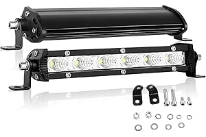 AUXTINGS 2 Pieces 7 inch 30W Ultra Slim Single Row LED Light Bar Flood Beam with Mounting Bracket For Off road Ranger ATV UTV SUV