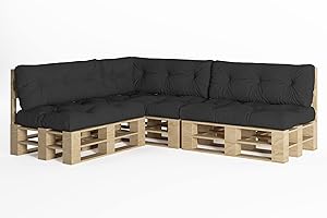 ‎CHILLY PILLEY chilly pilley Palettenauflage Schaumflocken palettenkissen Palettenpolster Palettenmöbel Palettensofa Rückenlehne Sitzkissen Seitenkissen Set (7er Set Schwarz)