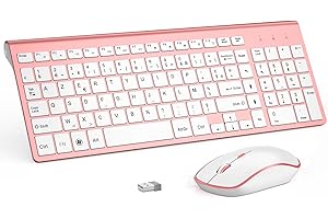 Clavier Souris sans Fil, JOYACCESS 2,4G Ultra-Fins Compacte Ensemble Clavier Souris, pour PC, Laptop, Windows(AZERTY)-Or Rose