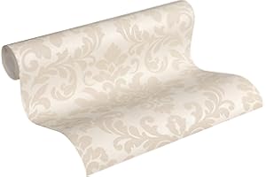 Livingwalls Carta da parati in tessuto non tessuto Diamonds con ornamenti barocco, 10,05 m x 0,53 m, beige crema metallizzata, Made in Germany 372703 37270-3