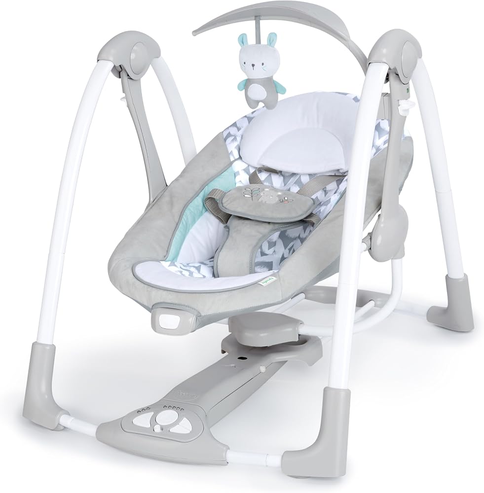 Ingenuity ConvertMe 2'si 1 Arada Kompakt Taşınabilir Bebek Salıncağı ve Bebek Koltuğu, Akülü Titreşimler, Otomatik Sallanma, Doğa Sesleri - 9 kg'a kadar