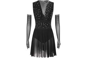 CHICTRY Robe de Patinage Artistique avec Gants Longs pour Femmes Costume de Danse lyrique contemporaine