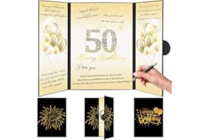 AIOSUY Feliz 50 Cumpleaños Libro de Visitas Oro Negro, Regalo de Cumpleaños 50 Años, El Libro de Visitas de Mis 50 Años, Regalos de Cumpleaños 50 Años para Mujeres Hombres