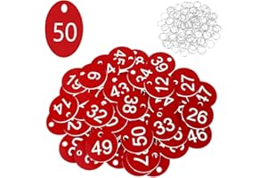 Flintronic Etiquetas Numeradas Número, Llaveros Numerados para Taquillas, Numeros Etiquetas de Plástico, para Taquillas Hoteles Pubs Spa para Identificación Guardarropa, 1-50 Rojo