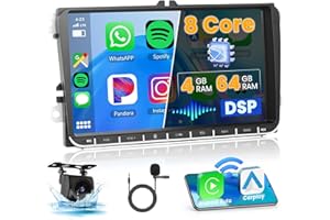 ‎OHRADIO Ohradio 8-Core/4G+64G/DSP Radio samochodowe Android dla VW Golf 5 Golf 6 Passat Tiguan Polo T5 Transporter Seat Leon z bezprzewodowym CarPlay Android Auto, ekran dotykowy 9" z BT GPS WiFi RDS FM
