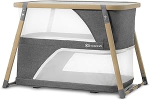 KK KINDERKRAFT Kinderkraft Kinderreisebett 4 in 1 SOFI, Babybetten, Kinderbett, Baby Zustellbett, Reisebett mit Zubehör, mit Laufgitterfunktion, Modernes Design, Kleine Abmessungen nach Zusammenklappen, Grau