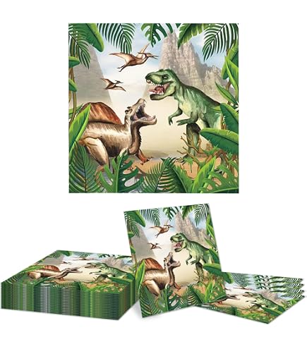 Serviettes Anniversaire DINOSAURES AMSCAN - Lot De 20 - Motif Jurassic Fun