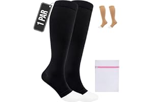 360 Relief Punta Abierta Medias de Compresión para Mujer y Hombre - Clase 1 Calcetines Compresion para Varices, Circulacion, Viaje Avión - Compressão graduada 15-20mmHg con Bolsa de Lavado