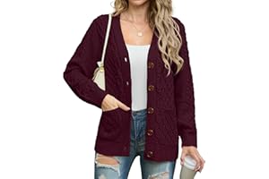 GRECERELLE Womens Cardigans Knit Aran Cable Long Sleeve Button Down Oversized Ladies Jumper Cardigan Knitwear with Pockets for Winter Fall Spring