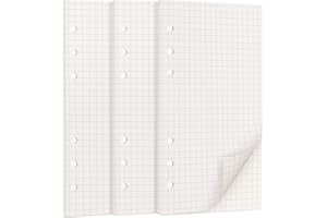 135 Feuilles A6 Recharge Papier en Quadrillé, OVISEEN Quadrillé 6 Trous Vierge Feuillets Mobiles pour 6 anneaux Agenda Filofax A6 Bullet Carnet Cahier de Voyage