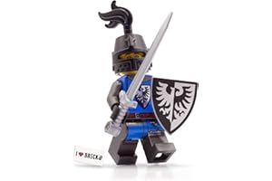 BRICK FLIP Lego Cavaliere, set di statuette Black Falcon con con spada, scudo e casco da cavaliere, un complemento ideale per ogni castello Lego e altri set di mattoncini medievali, statuetta originale Black