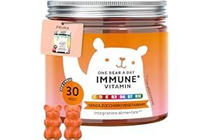 One Bear A Day Vitamin Immun – con Vitamina D, E, C, Vitamina B6, B12, Niacina, Biotina, Estratto di Propoli – 30 Pezzi (1 mese) – Vegetariane, Senza Zucchero – Bears with Benefits