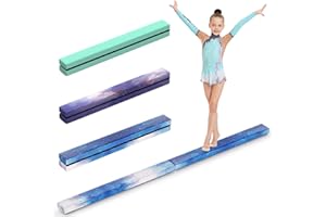 mytueetp Poutre Gymnastique, Barre de Gymnastique en Flanelle Bleu étoilé 2,1 m/220 LB, Simili Cuir suédé, équipement de Gymnastique Pliable pour Filles, entraînement à Domicile, Exercice Physique