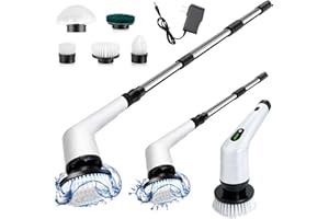 TEETOK Electric Spin Scrubber, 2024 Cordless Cleaning Brush with Long Handle and 6 Replaceable Brush Heads, 2 Rotating Speed Shower Scrubber for Bathroom Tub, Floor, Tile, Kitchen, Car Wash