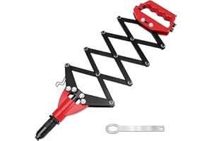 BELLE VOUS Heavy-Duty Lazy Tong Pop Rivet Gun with 5 Nosepieces - Suitable for 3.2-6.4mm Aluminium & Stainless Steel Rivets - Extending Professional Single-Pull Action Riveter Tool - Fast Riveting