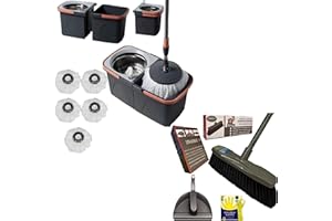 *NEW* SWISSPACK Revolving Spin Mop and Bucket With .4. Extra Pads Perfect For Easy Cleaning. Clean and Dirty Water Separtered For Perfect Finish (ORANGE-GREY) (ORANGE-GREY 3)