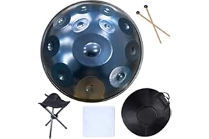 WYZCHDM Handpan Drum Instrument In D Minor 22 Inches Steel Hand Pan Drums, 432 hz Steel Drum Hand Pan, With Handpan Bag, Drum Tripod, For Professional Audio Production 12Tones blue