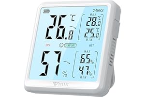 DOQAUS Thermometre Interieur 3s Actualiser Hygromètre Interieur, avec rétroéclairage Tactile, Max/Min Enregistrement, humidimètre Rechargeable, pour Moniteur température et humidité Greenhouse Office