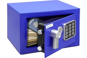SereneLife caja fuerte digital, De acero premium, Almacenamiento seguro para efectivo, Armas, Joyas, Ideal para hoteles, Gabinetes y uso domestico, Acceso electronico y mecanico, 2 llaves