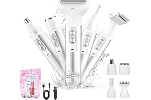 ZAHRVIA Electric Lady Shaver for Women, 5 in 1 Cordless Bikini Trimmer Razor for Women, Rechargeable Painless Facial Hair Remover Electric Shaver, Razors Women for Face Legs Eyebrow Nose Underarm, Wet& Dry