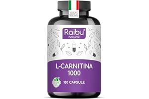 RAIBU L Carnitina 1000 Integratore - Alto Dosaggio di 180 Capsule - 1000 mg per Dose Giornaliera - Tartrato di L-Carnitina Puro - Vegano, Naturale e Testato in Laboratorio