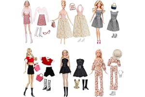 CARREUTY 20 Pcs Doll Clothes Compatible with Barbie 11.5 inch Doll Include Everyday Casual Party Dresses Pack 6 Set Doll Clothes 3 Handbags 6 Pairs of Stylish Shoes 5 Accessories Girl Dolls Party Birthday
