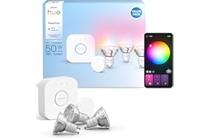 Philips Hue Essential Starter Kit: Bridge+3 lampadine Essential GU10+Smart button, White and Color Ambiance, 2200-6500K, intensità regolabile, Alexa, Google Assistant, SmartThings, Apple Home