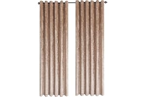 CHARKHAH Crushed Velvet Curtains for Bedroom Living Room Kitchens Ultra Soft and Graceful Fabric Pair of Fully Lined Prepared Blackout Curtain with Eyelet Ring Top (Champagne, 90" Wide x 108" Drop)