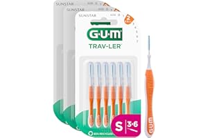 GUM TRAV-LER brossettes interdentaires | nettoyage en profondeur entre les dents | manche pliable | élimination de la plaque dentaire | 0.9mm, ISO 2 | Taille S | Lot de 3x6