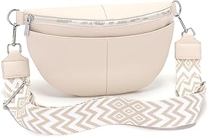 SOGYECS Bauchtasche Damen Beige 30CM Umhängetasche Damen mittelgroß Gürteltasche Crossbody Bag Damen Brusttasche Leder XL